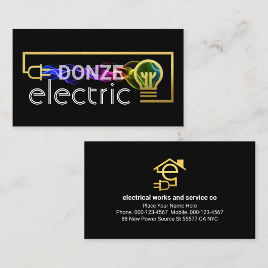 Gold Electric Wire Circuit Powers Up 名刺 (正面/裏面)