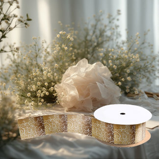 Gold Elegance Swirls Floral Motifs Vibrant サテンリボン
