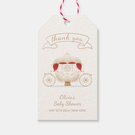 Gold Elegant Fairy Carriage Baby Shower Thank You ギフトタグ (正面)