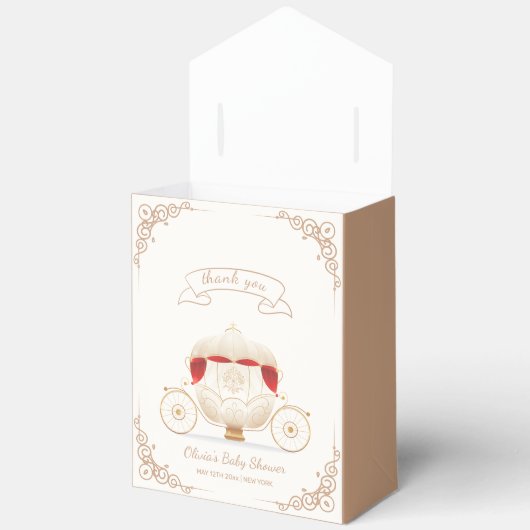 Gold Elegant Fairytale Carriage Baby Shower フェイバーボックス (見開き)