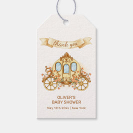 Gold Elegant Flower Prince Carriage Baby Shower ギフトタグ