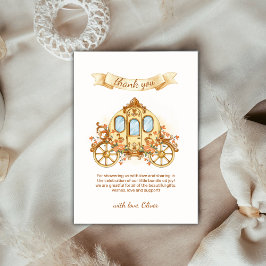 Gold Elegant Flower Prince Carriage Baby Shower サンキューカード