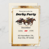 Gold Elegant Horse Racing Derby Party Invitation 招待状 (正面/裏面)