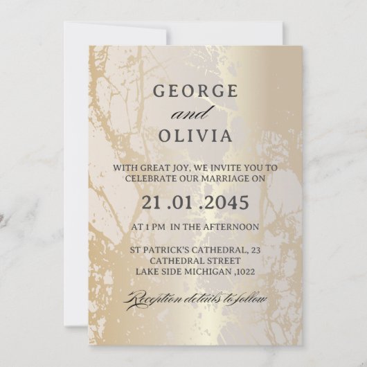 Gold Elegant Luxury Marble Abstract Wedding 招待状 (正面)