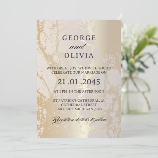 Gold Elegant Luxury Marble Abstract Wedding 招待状 (スタンド正面)