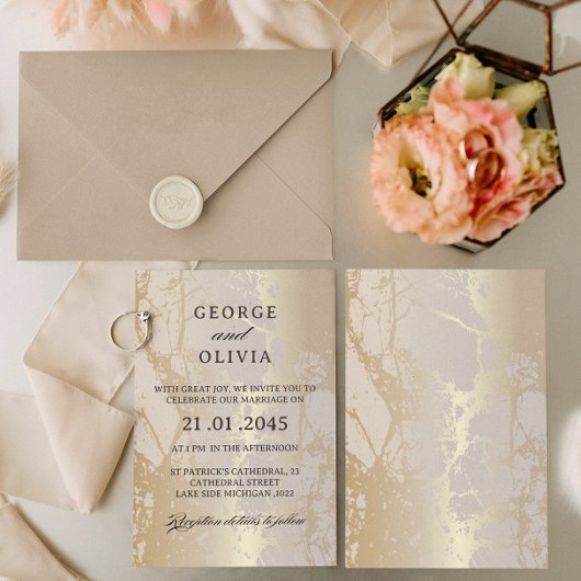 Gold Elegant Luxury Marble Abstract Wedding 招待状