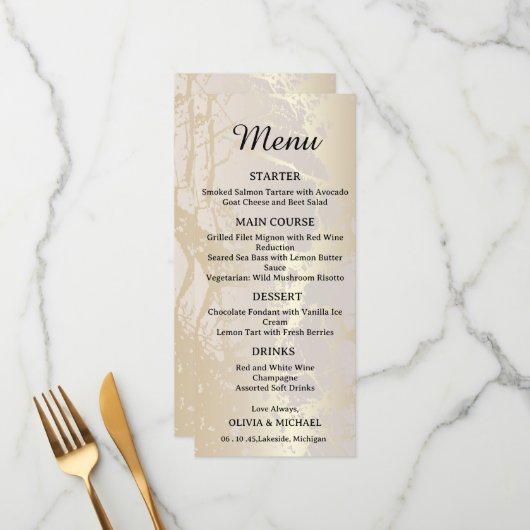  Gold Elegant Luxury Marble Abstract Wedding Menu  メニュー (正面/裏面インサイチュ)