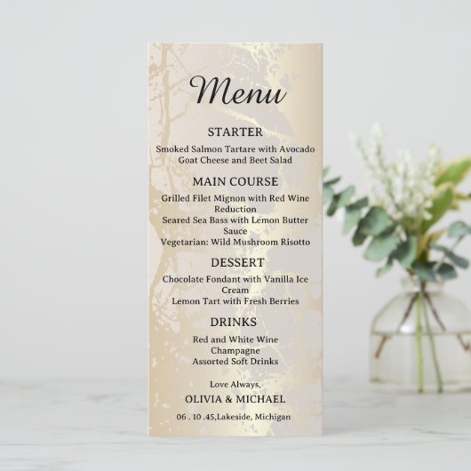 Gold Elegant Luxury Marble Abstract Wedding Menu メニュー (スタンド正面)