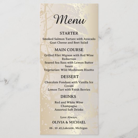  Gold Elegant Luxury Marble Abstract Wedding Menu  メニュー (正面)