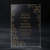 Gold Elegant Minimalist Botanical Wedding アクリル招待状