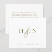 Gold Elegant Monogram Wedding Thank You Card (正面/裏面)