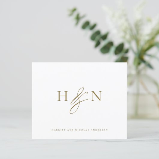 Gold Elegant Monogram Wedding Thank You Card (スタンド正面)