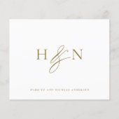 Gold Elegant Monogram Wedding Thank You Card (正面)