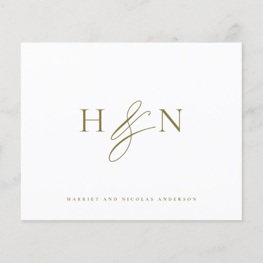 Gold Elegant Monogram Wedding Thank You Card (正面)