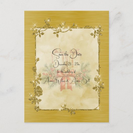 Gold Elegant Sparkly Frame Save the Date ポストカード (正面)