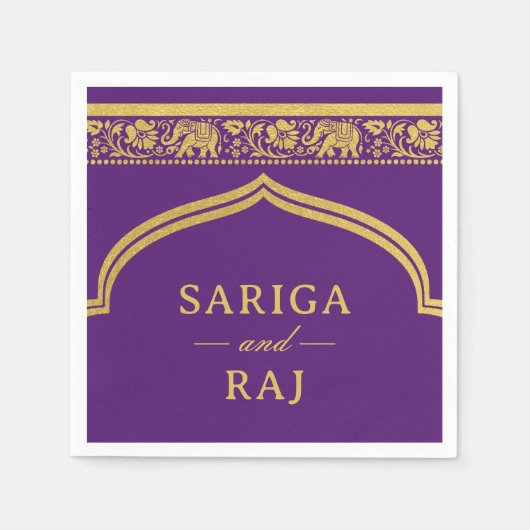 Gold Elephant & Lotus Flower Mundap Arch Wedding スタンダードカクテルナプキン (正面)