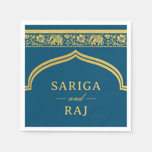 Gold Elephant & Lotus Flower Mundap Arch Wedding スタンダードカクテルナプキン (正面)