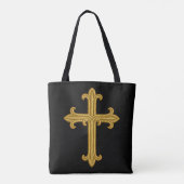 Gold Embroidered Look Cross Front and Back トートバッグ (裏面)