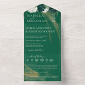 Gold Emerald Green Roses Save The Date オールインワン招待状 (内側)