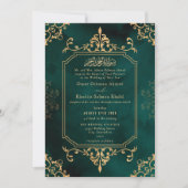 Gold & Emerald Ornament Vintage Islamic Wedding 招待状 (正面)