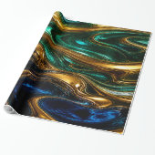Gold Emerald Sapphire Fluid Art ラッピングペーパー (アンロールド)