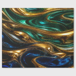 Gold Emerald Sapphire Fluid Art ラッピングペーパー