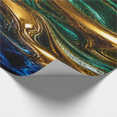 Gold Emerald Sapphire Fluid Art ラッピングペーパー (コーナー)