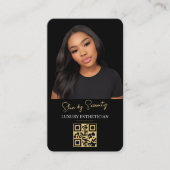 Gold Esthetician QR Code Luxury Black Beauty 名刺 (正面)