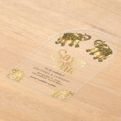 Gold Ethnic Elephants Indian Wedding Save the Date アクリル招待状 (レイダウン)