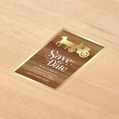Gold Fairytale Carriage Wedding Save the Date アクリル招待状 (レイダウン)