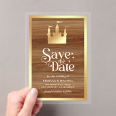 Gold Fairytale Castle Wedding Save the Date アクリル招待状 (インサイチュ (ポータブル))