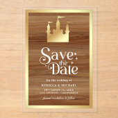 Gold Fairytale Castle Wedding Save the Date アクリル招待状 (正面)