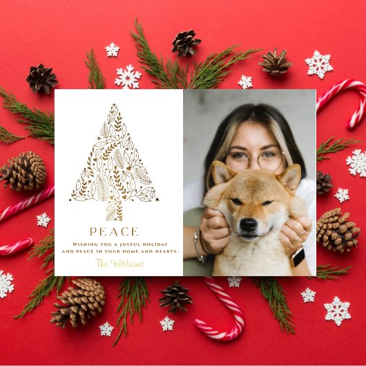Gold Family Tree Christmas Cute Photo Pet Dog  シーズンカード