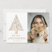 Gold Family Tree Christmas Cute Photo Pet Dog  シーズンカード (正面)