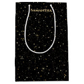 Gold faux glitter and sparkles ミディアムペーパーバッグ (正面)