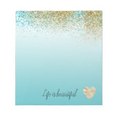 Gold Faux Glitter Aqua Ombre Heart   ノートパッド (正面)