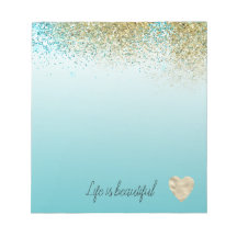 Gold Faux Glitter Aqua Ombre Heart  