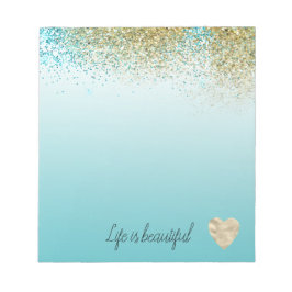 Gold Faux Glitter Aqua Ombre Heart   ノートパッド