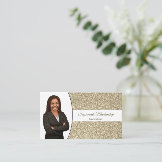 Gold Faux Glitter Custom Professional Head Shot 名刺 (スタンド正面)