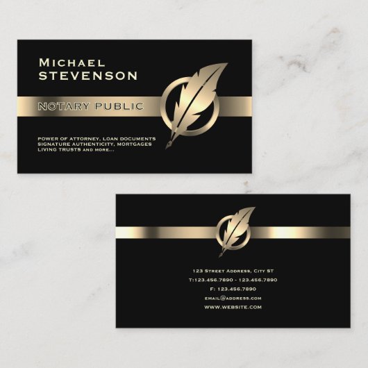 Gold faux metallic stripe and golden feather logo 名刺 (正面/裏面)