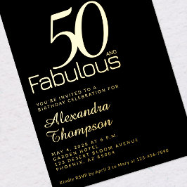 Gold Fifty and Fabulous 50th Birthday Party 箔招待状
