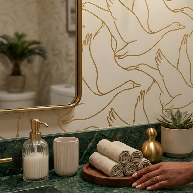 Gold Filigree Art Deco | Goose Antique Cream 壁紙 (Powder Room)