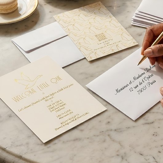 Gold Filigree Art Deco | Goose Baby Shower 招待状