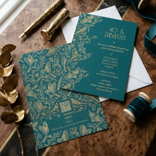 Gold Filigree Art Deco | Sparrow 40th Birthday 招待状