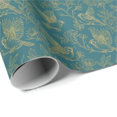 Gold Filigree Art Deco | Sparrow Teal Blue ラッピングペーパー (ロールコーナー)