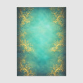 Gold Filigree, Teal Background EZ7 Decoupage 薄葉紙 (正面)