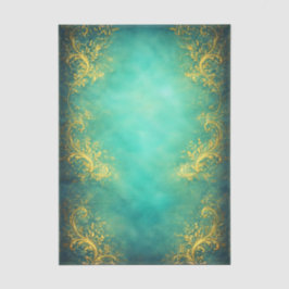 Gold Filigree, Teal Background EZ7 Decoupage 薄葉紙