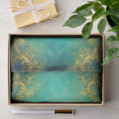 Gold Filigree, Teal Background EZ7 Decoupage 薄葉紙 (ギフト)