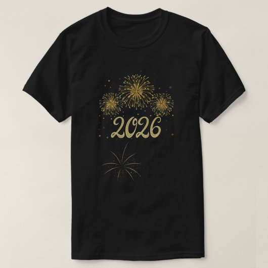 Gold Fireworks 2026 New Year Design Tシャツ (デザイン正面)