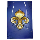Gold Fleur de Lis on Blue ミディアムペーパーバッグ (正面)